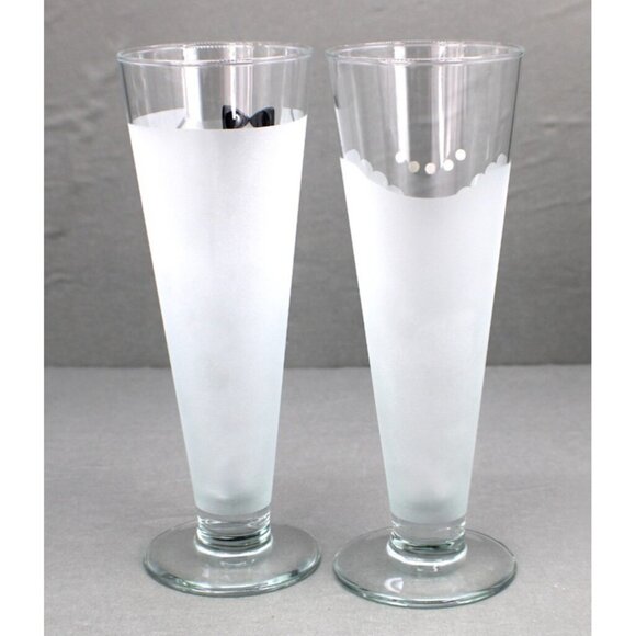 Bride And Groom Frosted Pilsner Beer Glasses With Crystals And Black Bow Tie - Picture 2 of 9